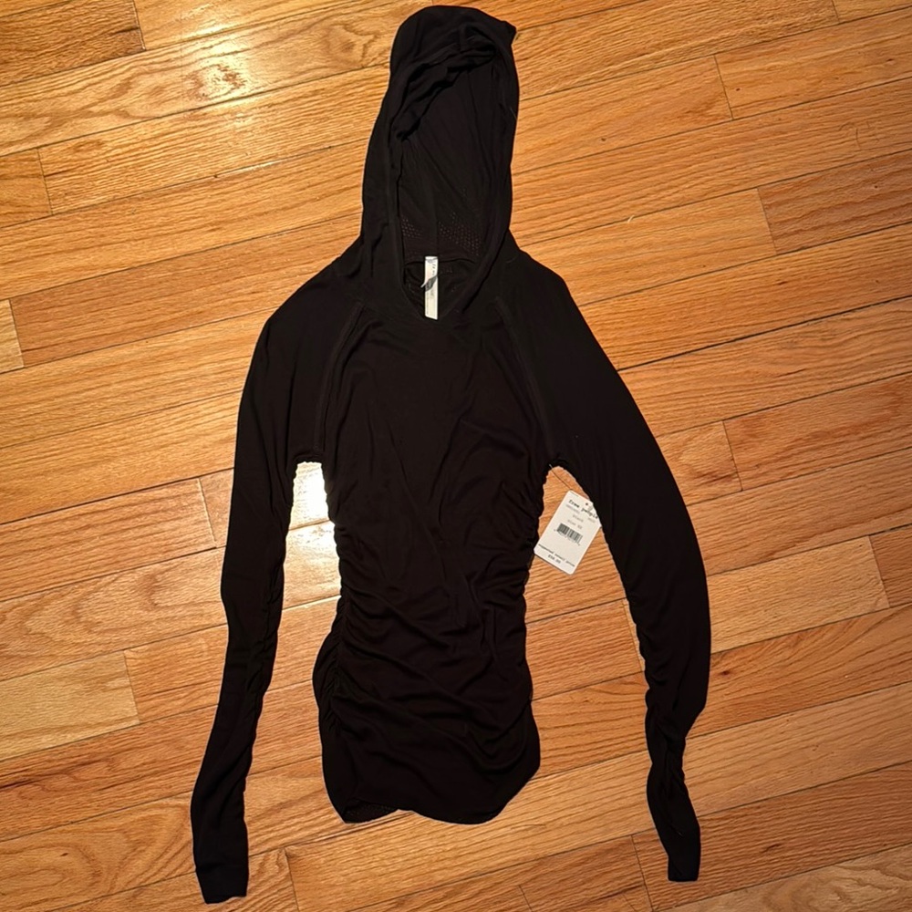 Free People Black Fitted Ruched Long Sleeve Hoodie